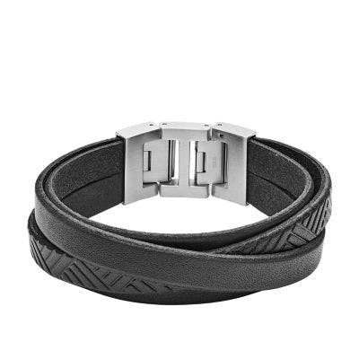 Fossil Textured Black Leather Wrist Wrap