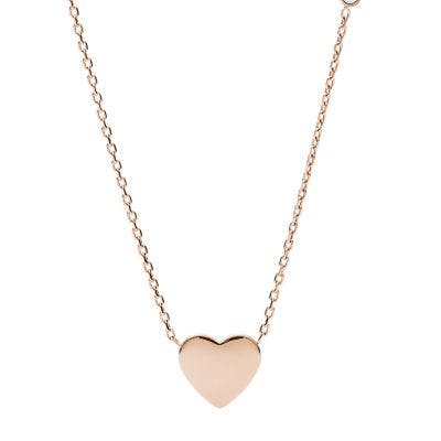 Fossil Heart Rose Gold-Tone Stainless Steel Necklace
