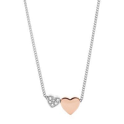 Fossil Duo Hearts Two-Tone Stainless Steel Necklace