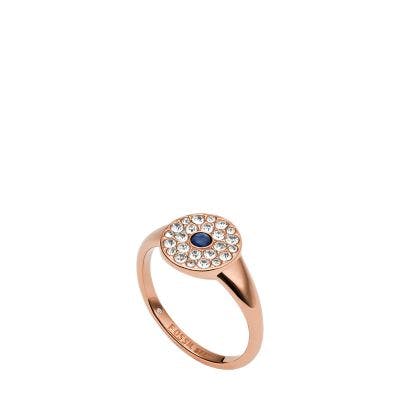 Fossil Glitz Disc Rose Gold-Tone Stainless Steel Cocktail Ring