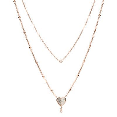 Fossil Flutter Hearts Rose Gold-Tone Stainless Steel Multi-Strand Necklace