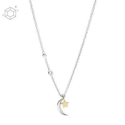 Fossil Sterling Silver Star and Crescent Moon Necklace