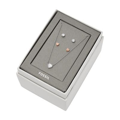 Fossil Two-Tone Steel Studs and Necklace Gift Set