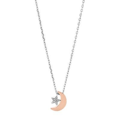 Fossil Moon and Star Two-Tone Stainless Steel Necklace