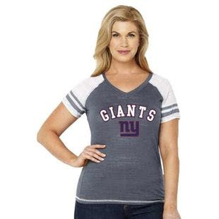 NFL Womens Curvy V-Neck Tee Striped Sleeves - Plus Sizes 1X-3X *Most Teams*  | eBay