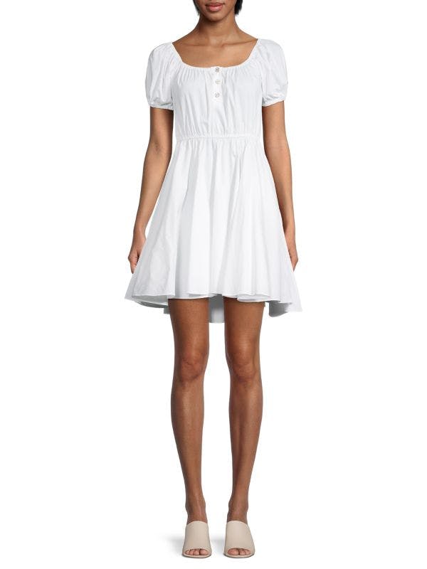 CAROLINE CONSTAS Puff-Sleeve Mini A-Line Dress