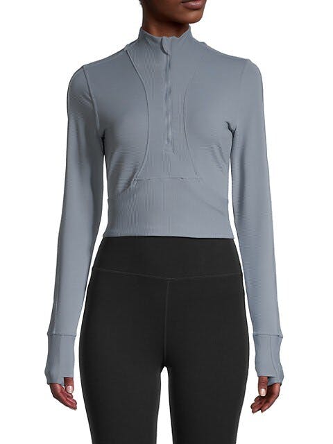 90 Degree by Reflex Interlink Ribbed Cropped Zip-Up Pullover