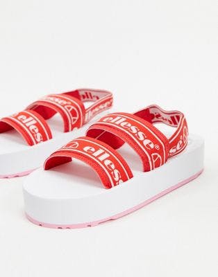 Ellesse giglio flatform logo sandal in red and white | ASOS