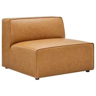  Mingle 34.5 in. Tan Faux Leather 1-Seat Armless Chair Sofa | The Home Depot