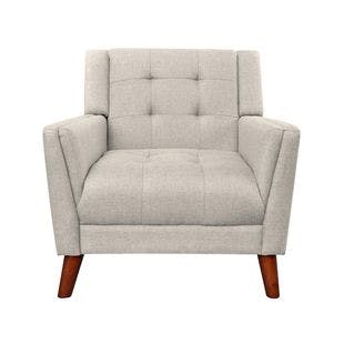  Candace Mid-Century Modern Tufted Beige Fabric Armchair | The Home Depot
