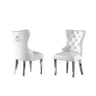  Pam White Faux Leather Upholstered Side Chair with Stainless Steel (Set of 2) | The Home Depot