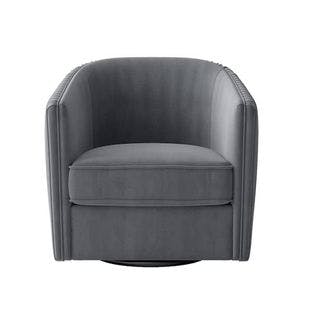  Kaitlyn Gray Pleated Velvet Swivel Chair with Reversible Seat Cushion | The Home Depot