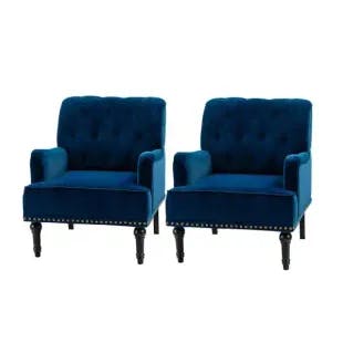  Enrica Navy Armchair with Nailhead Trim (Set of 2) | The Home Depot