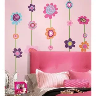  18 in. x 40 in. Flower Stripe 53-Piece Peel and Stick Giant Wall Decal | The Home Depot