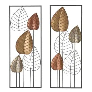  2-Piece Gold and Black Metal Leaf Wall Applique Decor | The Home Depot