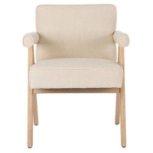  Suri Bone Linen/White Washed Upholstered Accent Arm Chair | The Home Depot