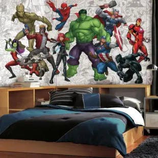  72 in. x 126 in. Marvel Hero XL Chair Rail 7-Panel Prepasted Mural | The Home Depot