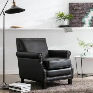  31.5 in. High Faux in Black Leather Modern Style Club Arm Chair | The Home Depot