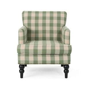  Harrison Green Checkerboard Fabric Club Chair with Stud Accents | The Home Depot
