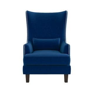  Narcine Blue Velvet Wingback Chair with Lumbar Pillow | The Home Depot