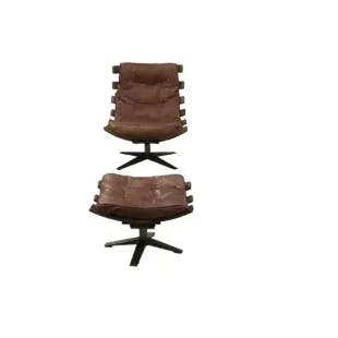  Gandy Retro Brown Top Grain Leather 2-Piece Chair and Ottoman | The Home Depot