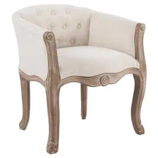  Beige Solid Wood Vintage French Upholstered Accent Arm Chair | The Home Depot