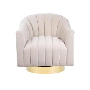  Beige Modern Velvet Upholstered Swivel Barrel Chair with Gold Base | The Home Depot