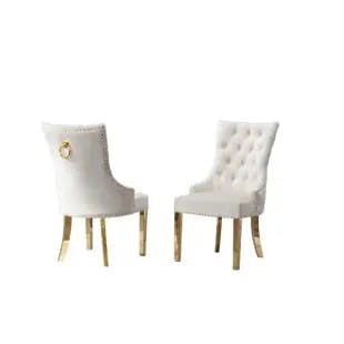  Sam Cream Velvet Stainless Steel Gold Dining Chairs (Set of 2) | The Home Depot