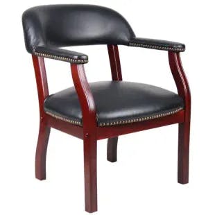  Traditional Mahogany Wood Finish Captain's Chair - Black Vinyl Cushions with Brass Nail Heads | The Home Depot