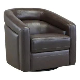 Armen Living Desi Espresso Genuine Leather Contemporary Swivel Accent Chair | The Home Depot