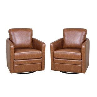  Rosario Camel Vegan Leather Swivel Accent Chair with Cushion (Set of 2) | The Home Depot