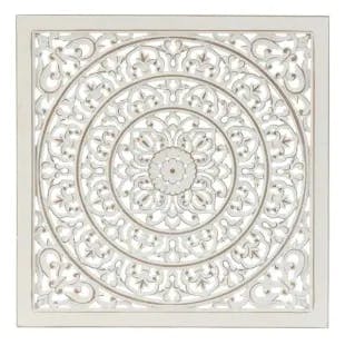  White Wood Square Floral-Patterned Wall Applique Decor | The Home Depot