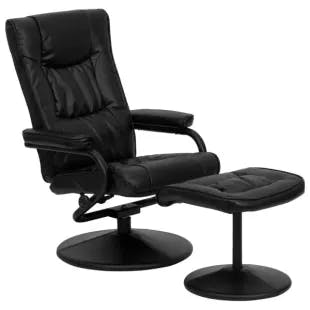 Flash Furniture Contemporary Black Leather Recliner and Ottoman with Leather Wrapped Base | The Home Depot