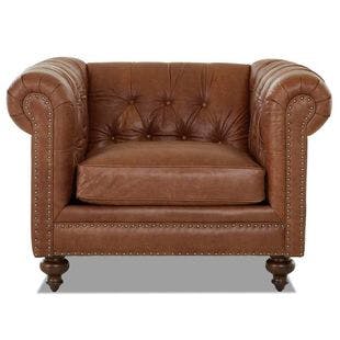  Blakely Arena Vintage Brown Leather Chesterfield Chair | The Home Depot