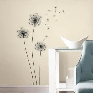  19 in. Black Whimsical Dandelion Peel and Stick Giant Wall Decals | The Home Depot