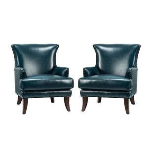  Turquoise Bonnot Solid and Manufactured Wooden Upholstered Faux Leather Armchair with Nailhead Trim (Set of 2) | The Home Depot