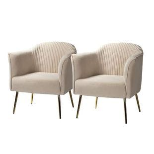  Auder Tan Upholstery Accent Barrel Chair with Ruched Design (Set of 2) | The Home Depot