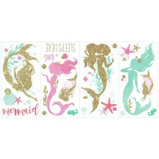  5 in. x 11.5 in. Mermaid 21-Piece Peel and Stick Wall Decals with Glitter | The Home Depot