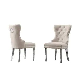  Pam Cream Velvet Upholstered Side Chair with Stainless Steel (Set of 2) | The Home Depot