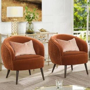  London Mid-Century Modern Ruched Barrel Chair, Burnt Orange | The Home Depot