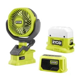  ONE+ 18V Cordless 3-Tool Campers Kit with Area Light, Bluetooth Speaker, and 4 in. Clamp Fan (Tools Only) | The Home Depot