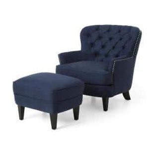  Correia Blue Fabric Upholstered Club Chair with Ottoman | The Home Depot