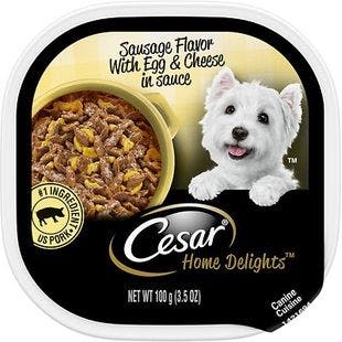 CESAR Home Delights Sausage Flavor with Egg & Cheese in Gravy Dog Food Trays, 3.5-oz, case of 24 - Chewy