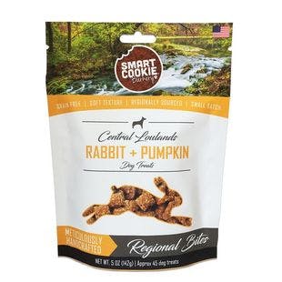 SMART COOKIE BARKERY Central Lowlands Rabbit & Pumpkin Grain-Free Dog Treats, 5-oz bag - Chewy