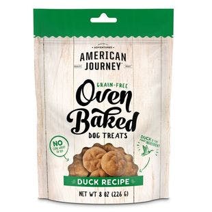 AMERICAN JOURNEY Duck Recipe Grain-Free Oven Baked Crunchy Biscuit Dog Treats, 8-oz bag - Chewy