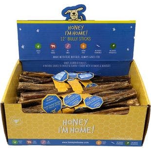 HONEY I'M HOME! 12-in Bully Sticks Natural Honey Coated Buffalo Chews Grain-Free Dog Treats, 50 count - Chewy