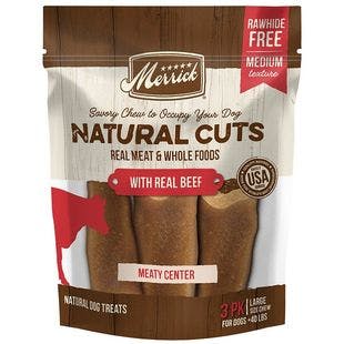 MERRICK Natural Cuts Large Real Beef Flavor Rawhide Free Dog Treats, 3 count - Chewy