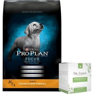 Purina Pro Plan Puppy Chicken & Rice Formula Dry Food + Dr. Lyon's Probiotic Daily Digestive Health Support Dog Supplement - Chewy