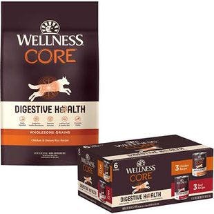 WELLNESS CORE Digestive Health Wholesome Grains Chicken & Brown Rice Recipe Dry Food + Chicken & Beef Pate Variety Pack Grain-Free Wet Dog Food - Chewy