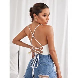 SHEIN Crisscross Lace Up Tied Backless Crop Top | SHEIN USA